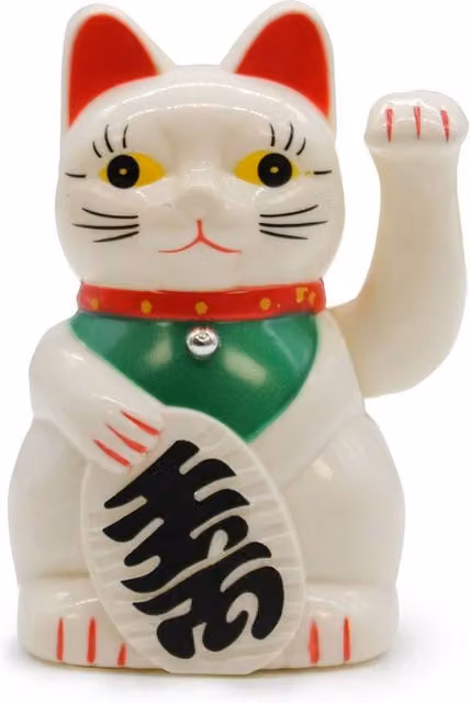 KDMD White Ceramic Waving Lucky Cat Money Charm, Height: 15 cm