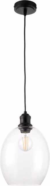 First Choice Lighting Blakely Retro Pendant Light in Matt Black with Transparent Glass Shade – 1