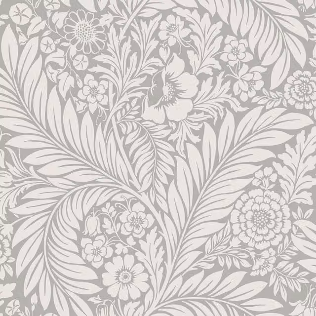 Belgravia Florence Leaf Botanical Floral Wallpaper in Grey