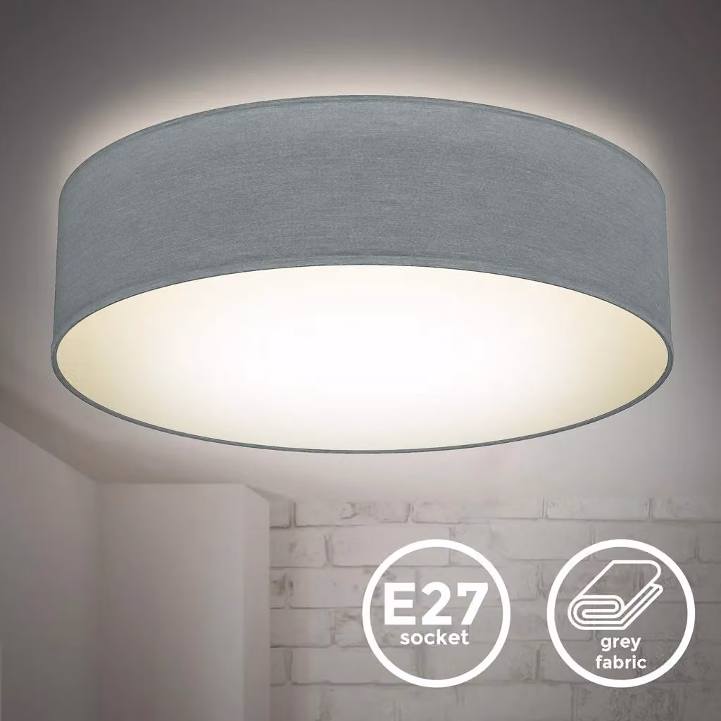 B.K. Licht Grey Modern Round Fabric Ceiling Light with 2 x E27 Sockets – 2