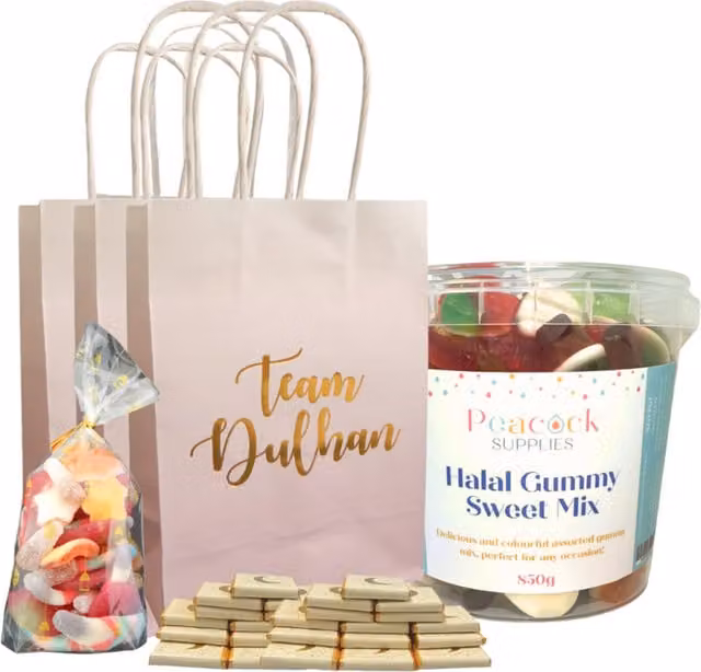 Peacock Supplies Team Dulhan Wedding Treat Bag Bundle, 10 Pack, Pink and Gold