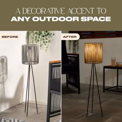 OHS Rattan Solar Floor Lamp in Grey with Dusk Sensor for Outdoor Garden and Patio – 8
