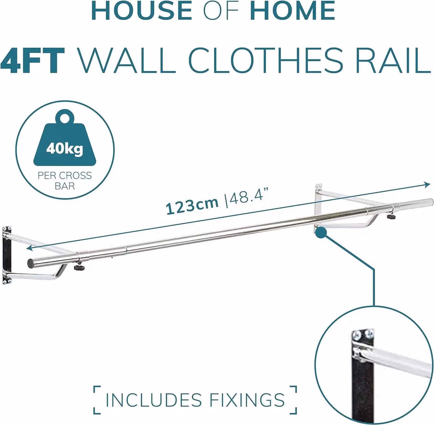 House of Home Black Wall Mounted Metal Clothes Rail, Width: 121.92 cm – 2