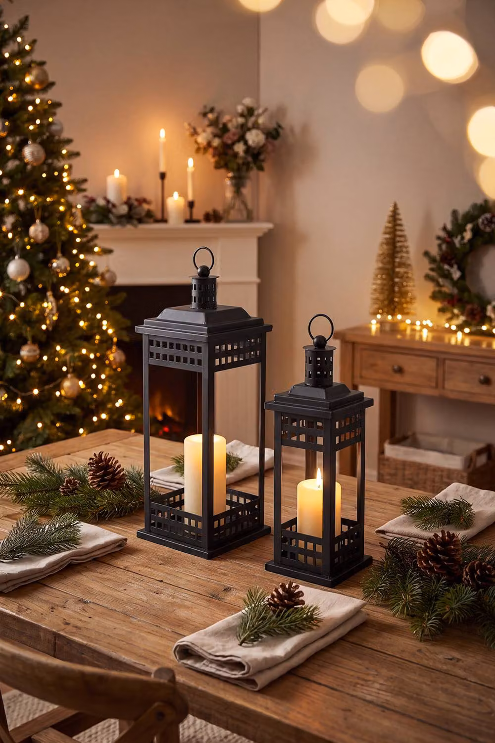 Living and Home 2-Piece Black Metal and Glass Square Pillar Candle Holder Set – 3