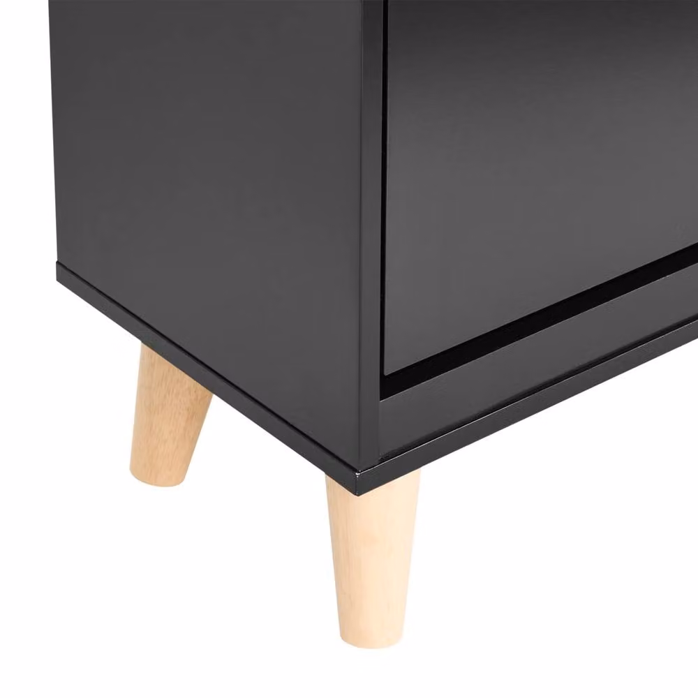 Wyld and Coco Black 3-Compartment Lacquered MDF Shoe Cabinet with Rubberwood Legs W/D/H: 121.0 x 47.0 x 3.0 cm – 4