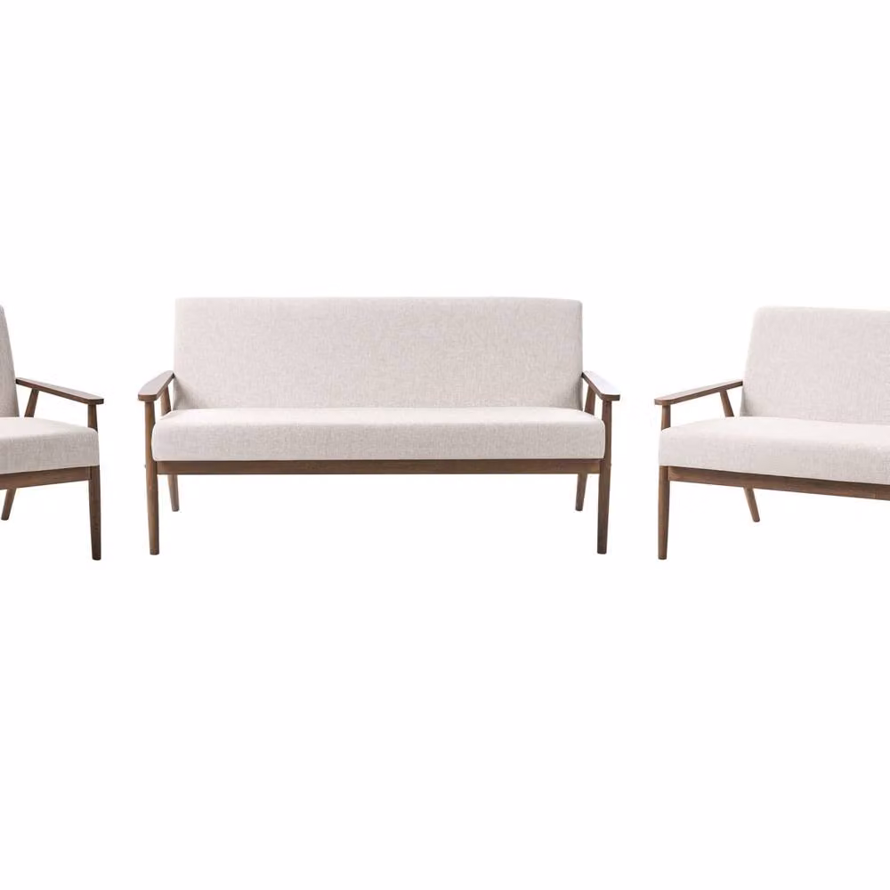 Wyld and Coco Mid-Century 3 Piece Living Room Set in Beige and Brown Fabric – 2