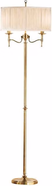 Loops Luxury Classic Twin Arm Feature Floor Lamp in Antique Brass with Beige Organza Shade