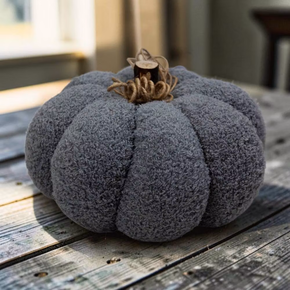 Four Candle Grey Fabric Pumpkin Boucle Tabletop Decoration – 2
