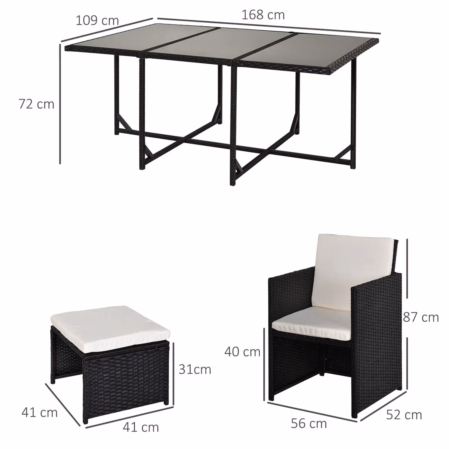 Outsunny 11-Piece Rattan Garden Dining Set with Glass Top Table and Chairs in Black – 11