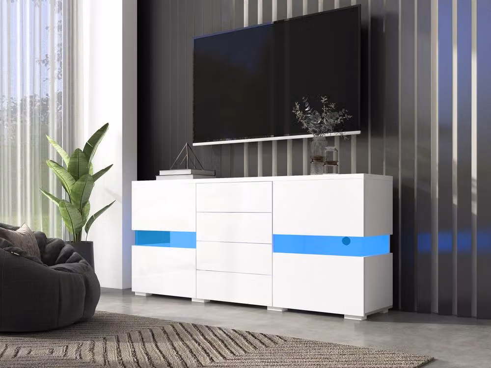 Rolipo Modern White High Gloss LED Sideboard TV Stand 140cm – 3