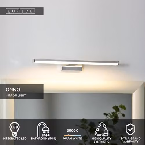 Lucide ONNO LED Bathroom Mirror Light, Satin Chrome and Grey, 8W 3000K IP44 – 2