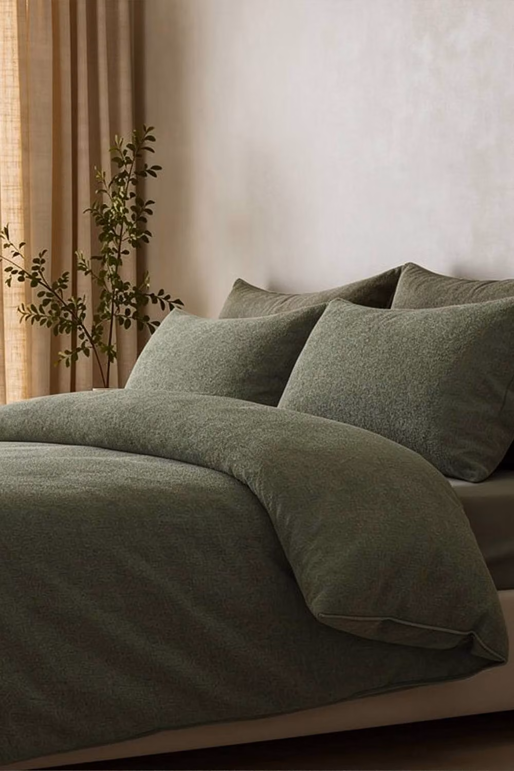 Larsson & Co Rönn Brushed Flannel Cotton Fitted Bedsheet in Green, W: 140 cm, L: 200 cm – 3
