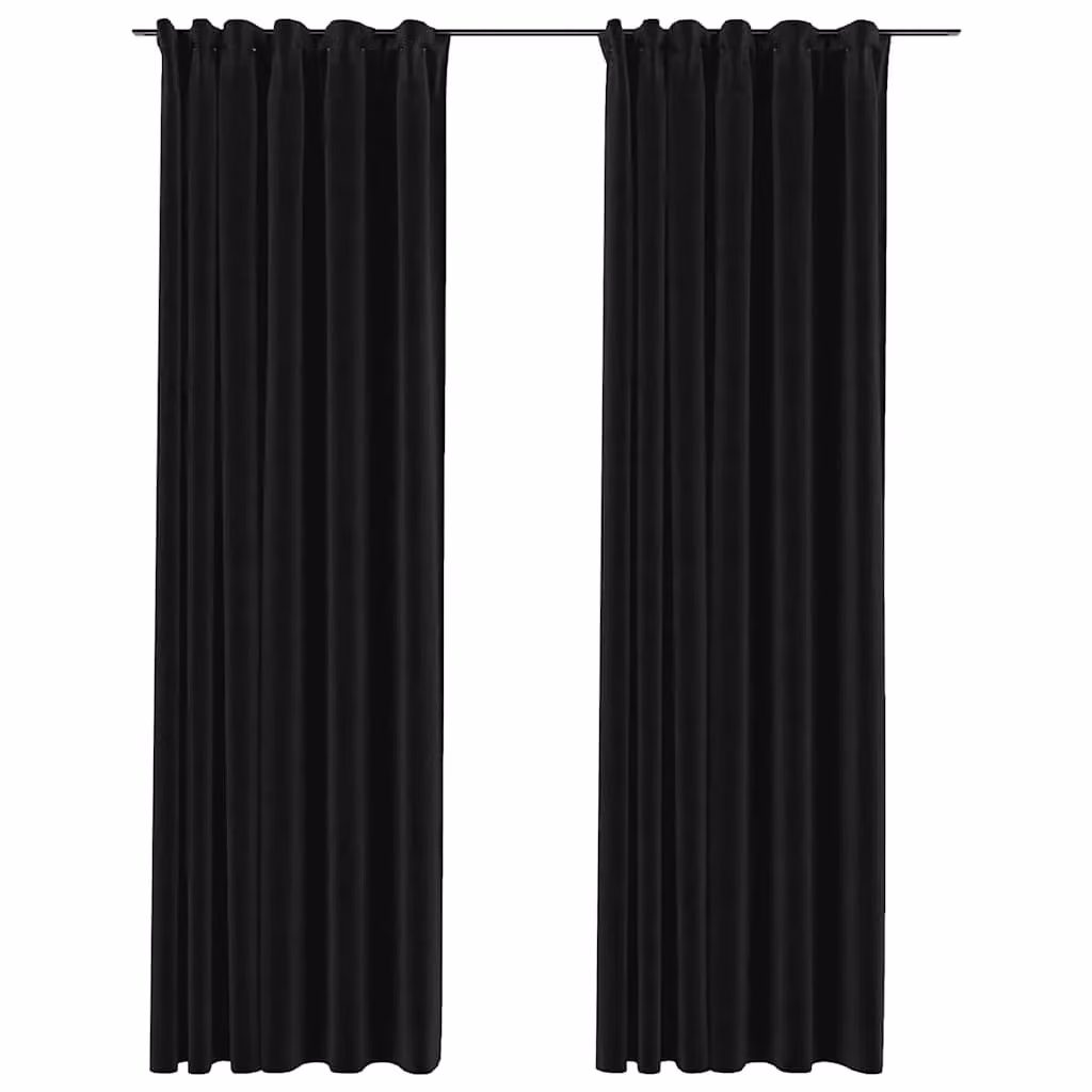 Berkfield Home Linen-Look Blackout Curtains with Hooks, 2 Pack, Anthracite, W: 140 cm, H: 225 cm – 2