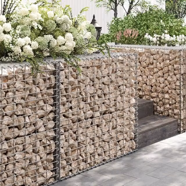 SONGMICS Silver Galvanised Steel Metal Gabion Basket for Garden Decor, W: 100 cm, D: 30 cm, H: 90 cm