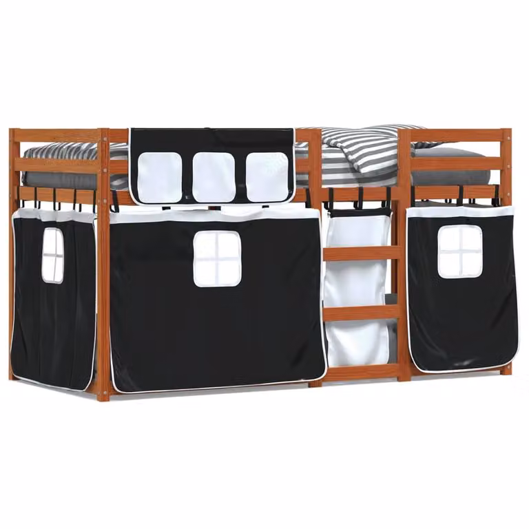 Berkfield Home Solid Wood Pine Bunk Bed in White and Black, W/D/H: 90 x 200 cm