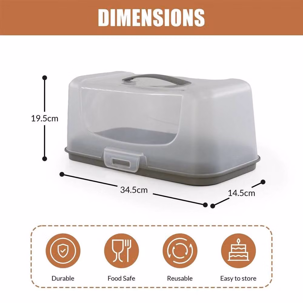 SPETLEK Rectangular Plastic Cake Carrier Box with Snap Lid in White and Transparent – 2