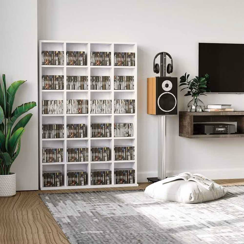 STILVORA Media Storage Unit with Adjustable Shelves and Media Compartments in Matt White, W/D/H: 130.5 x 20.0 x 89.0 cm – 2