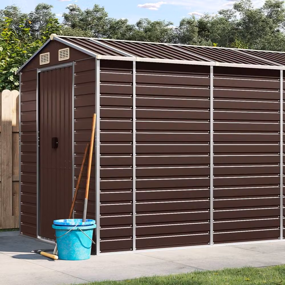 Berkfield Home Brown Galvanised Steel Garden Shed W/D/H: 191 x 81 x 198 cm – 2