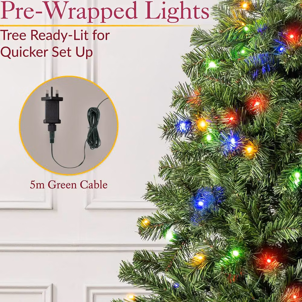 Christow Pre Lit Aspen Spruce Christmas Tree in Green with Colour Switch and Timer, Height: 152.4 cm – 4