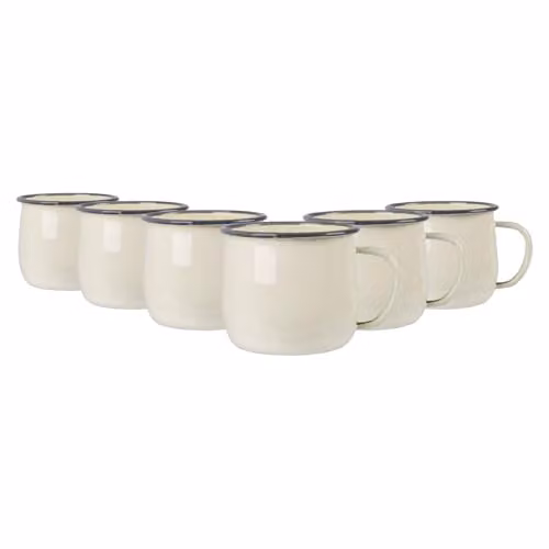 Argon Tableware Stainless Steel Enamel Mugs, 375ml, Set of 6 in Grey, Blue and White