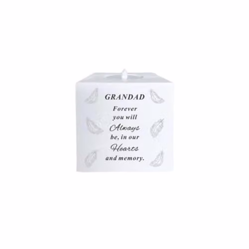David Fischhoff Grandad Memorial Feather Design LED Flickering Candle Holder in White