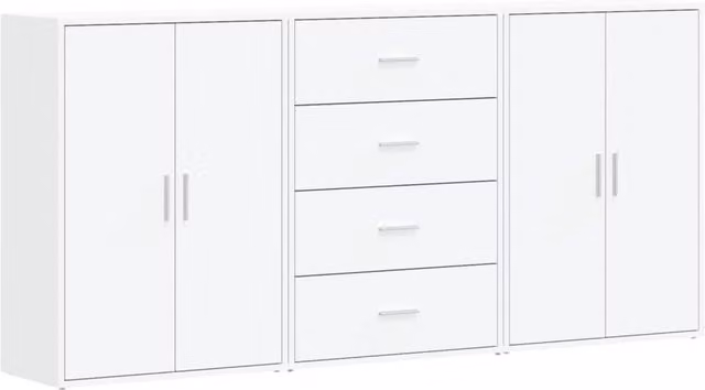 Berkfield Home Set of 3 Modern White Matt Sideboards, W/D/H: 60 x 31 x 84 cm