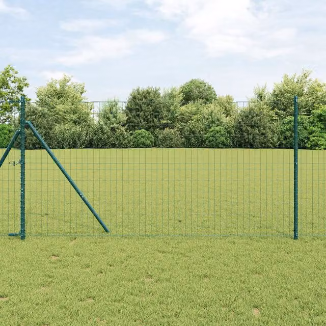 Berkfield Home Euro Fence with 7 Posts, Galvanised Steel, Green and Silver, W: 10 m, H: 1.4 m