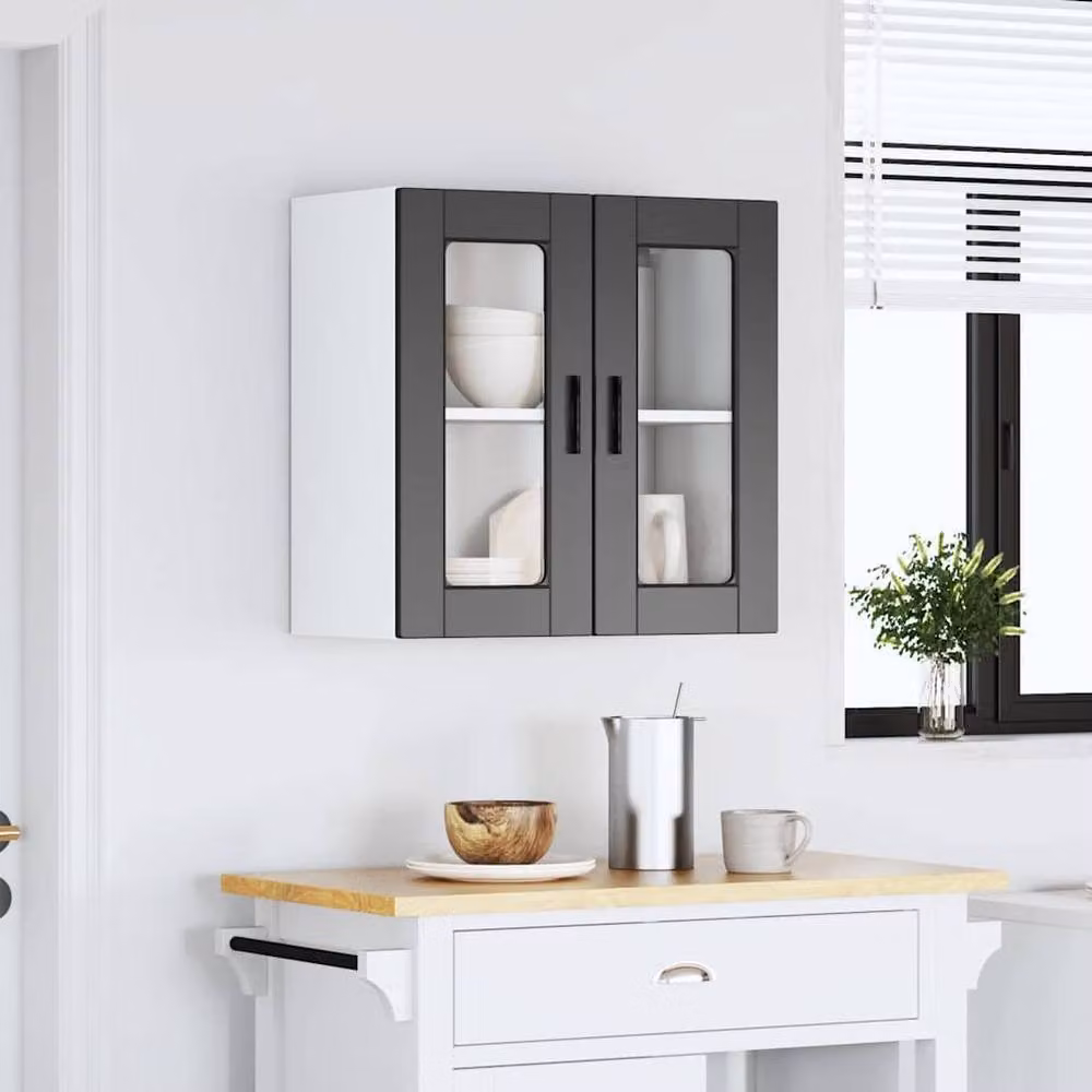 Berkfield Home Modern Wall Mounted Kitchen Cabinet with Glass Doors in Black – 2