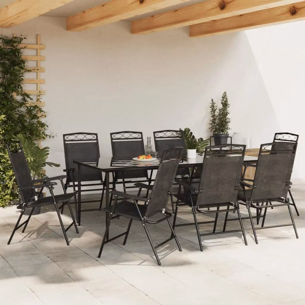 Berkfield Home Set of 8 Folding Garden Chairs in Melange Grey Steel and Textilene – 3
