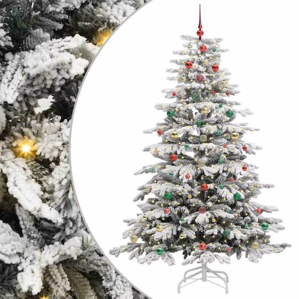 Berkfield Home Artificial Hinged Christmas Tree in White, Height: 210 cm – 2