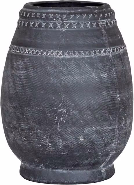 KDMD Etched Pattern Ceramic Tabletop Vase in Black with Muted Tonal Finish