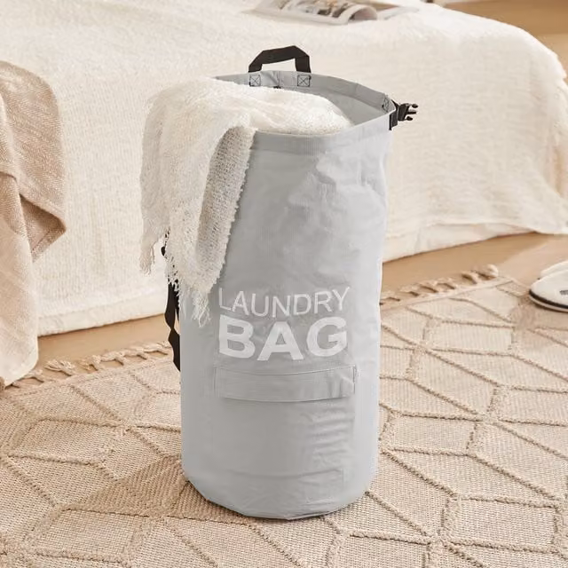 Livingandhome Collapsible Laundry Backpack Bag with Straps and Handles, Grey