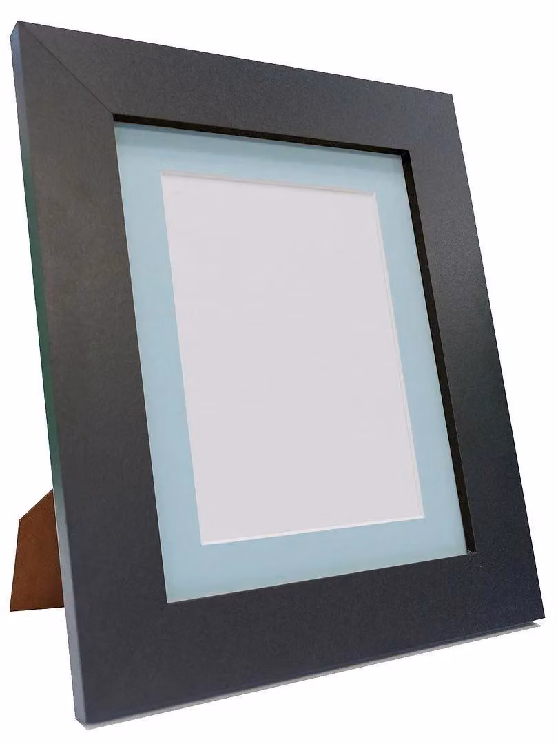 Frames & Mirrors 4U Metro Black Rectangular Picture Frame with Blue Mount for 7 x 5 Inch Images – 4