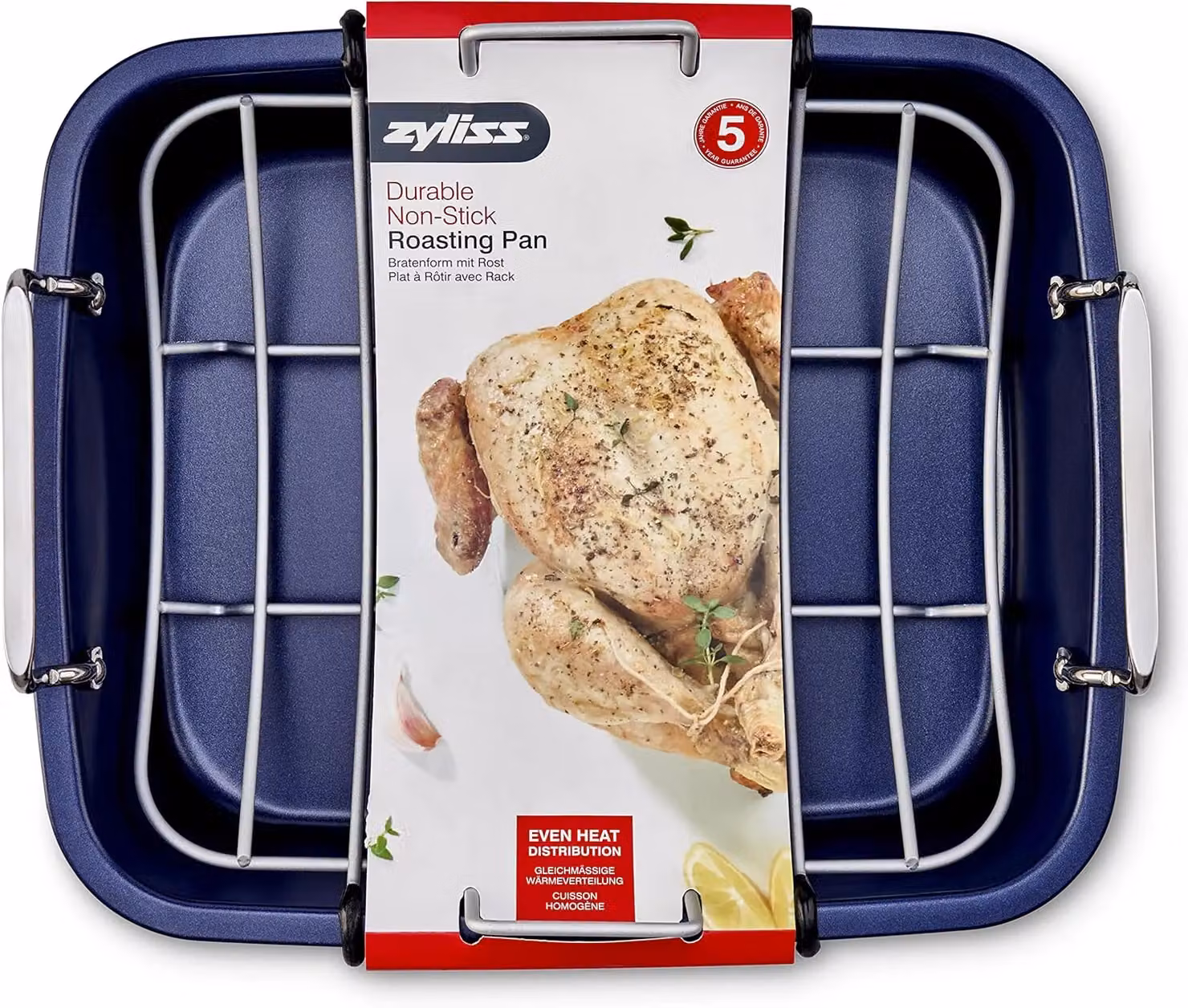Zyliss Non-Stick Carbon Steel Rectangular Roasting Tin with Rack, Blue, W: 40.5 cm, D: 34.0 cm, H: 13.5 cm – 2