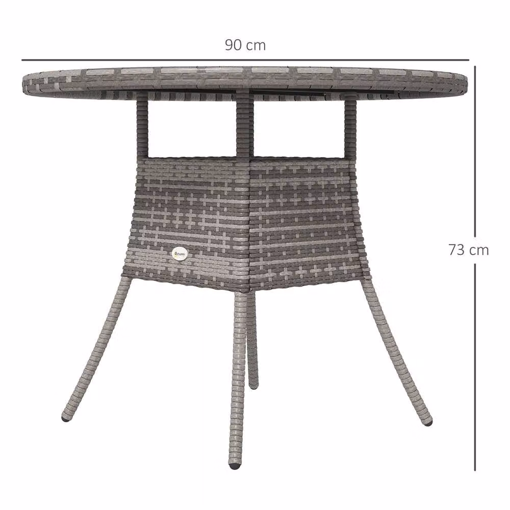 ERGOVEXA Grey Wood-Effect Rattan Round Garden Table, W: 90 cm, D: 90 cm, H: 73 cm – 2