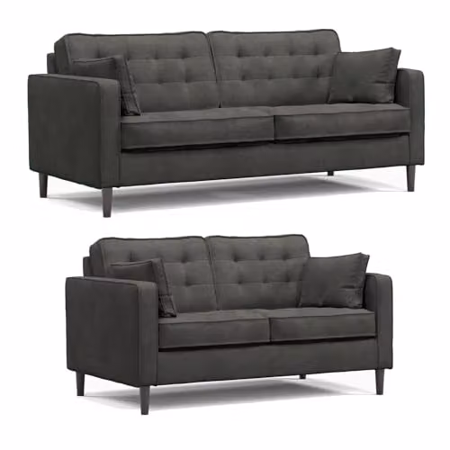 Furnishings For Less UK Eden Toledo Fabric Sofa Suite Set in Grey, 3 Seater and 2 Seater