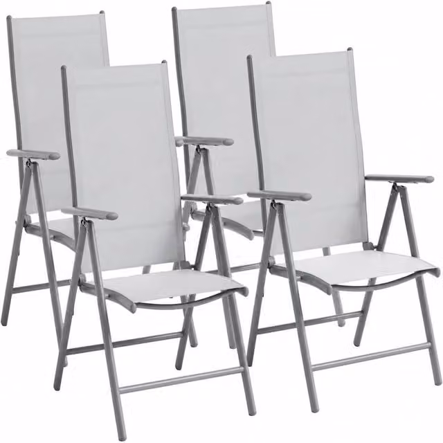 London Boutique Set of 4 Grey Reclining Folding Patio Sun Loungers with 8-Position Adjustment and Armrests – 1
