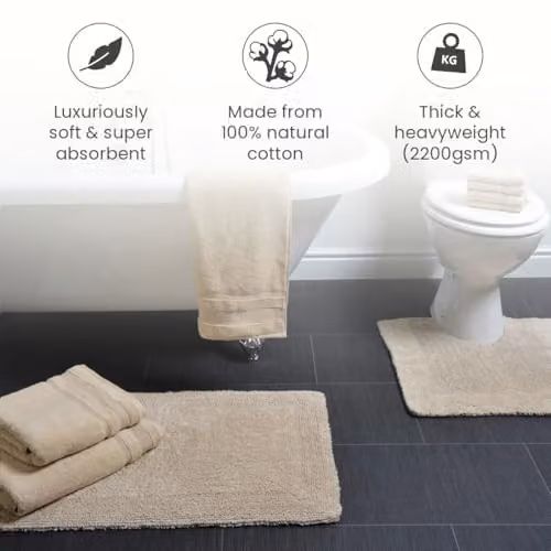 Allure Bath Fashions Heavyweight Reversible Cotton Bath Mat, Stone, W/D/H: 53 x 85 x 1 cm – 2