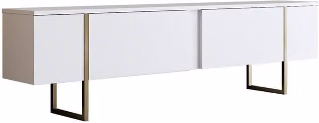 Calicosy Luxury Modern TV Stand with 2 Drop-Down Doors, White, W: 180 cm, D: 30 cm, H: 30 cm – 1