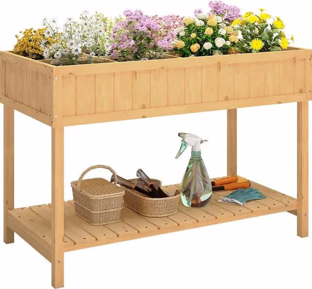 Outsunny Brown Wooden 8-Compartment Raised Garden Planter with Rustic Finish, W/D/H: 106 x 46 x 76 cm