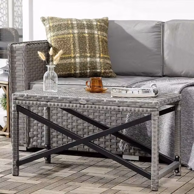 Outsunny Grey PE Rattan Outdoor Coffee Table with Plastic Board – 10