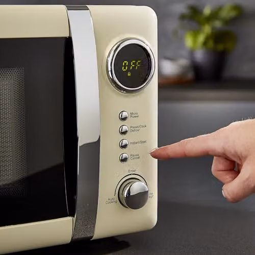 Geepas Retrovive 700W Digital Solo Microwave Oven with 12 Automatic Programs and Child Lock, 20L Capacity, Cream – 7