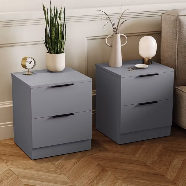 Vida Designs Trega 2 Drawer Bedside Chest in Grey