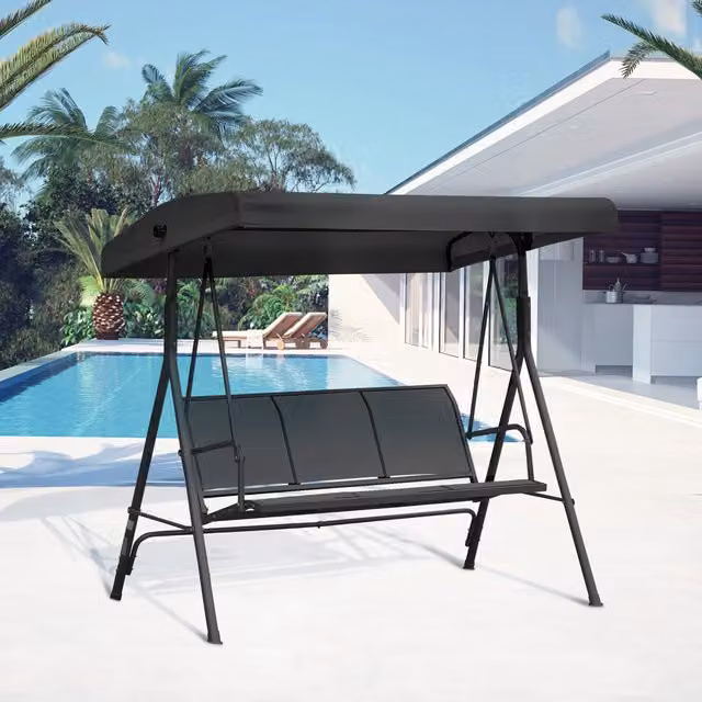 Outsunny 3 Seater Modern Swing Chair with Sun Canopy in Black