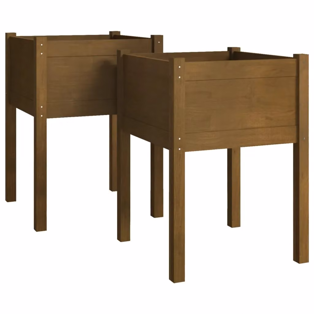 Berkfield Home Garden Planters, 2 Piece Set in Brown Solid Wood, W/D/H: 50 x 50 x 70 cm – 2