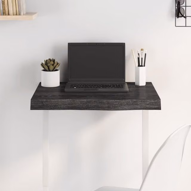Berkfield Home Dark Grey Treated Solid Wood Oak Table Top W: 60 cm, D: 40 cm, H: 2-6 cm