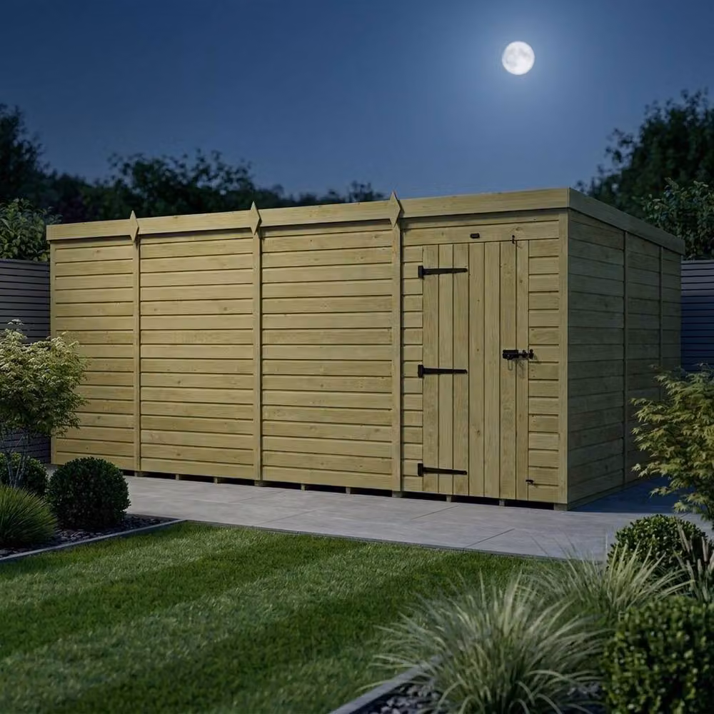 Buttercup Farm Pent Garden Shed with Single Door in Brown Timber, W: 457.2 cm, D: 274.3 cm, H: 210.0 cm – 3