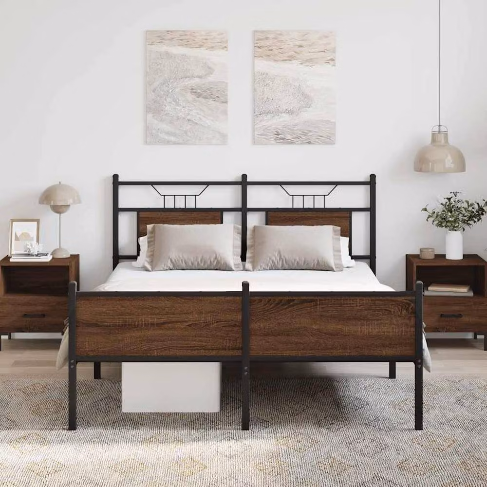 Berkfield Home Durable Industrial Bed Frame in Brown Oak with Drawers, W/D/H: 140 x 190 x 91.5 cm – 3