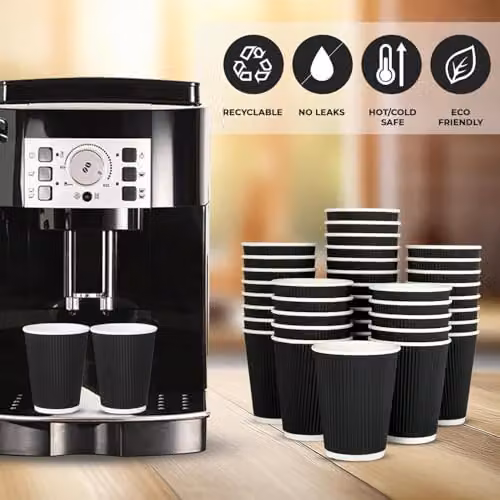 ECONX Triple Wall Insulated Disposable Paper Coffee Cups, Black, 8oz, 200 Pack – 6