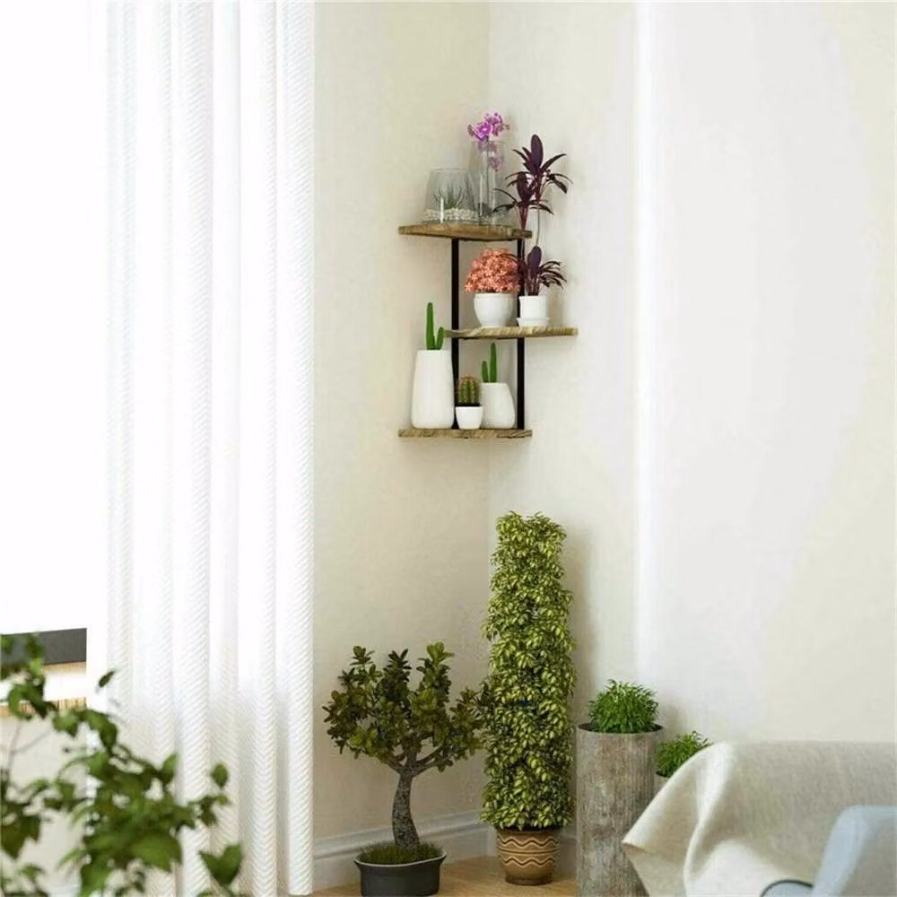 FLAVORA Retro Wooden Corner Shelf in Brown and Black – 4